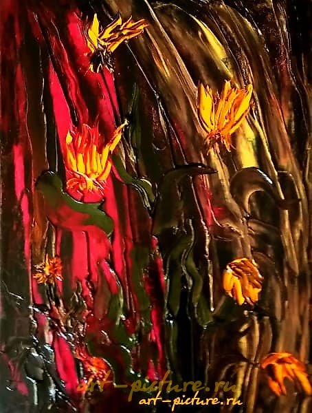 "Yellow-red mood oil, canvas"