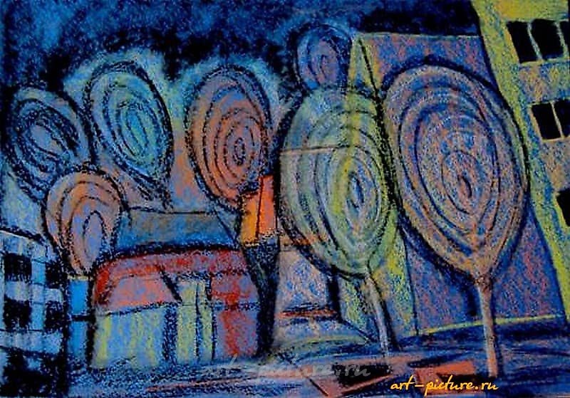 夜晚-2 纸、粉彩、炭笔