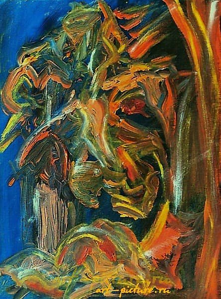 The translation of "Осень холст, темпера" into English is "Autumn canvas, tempera."