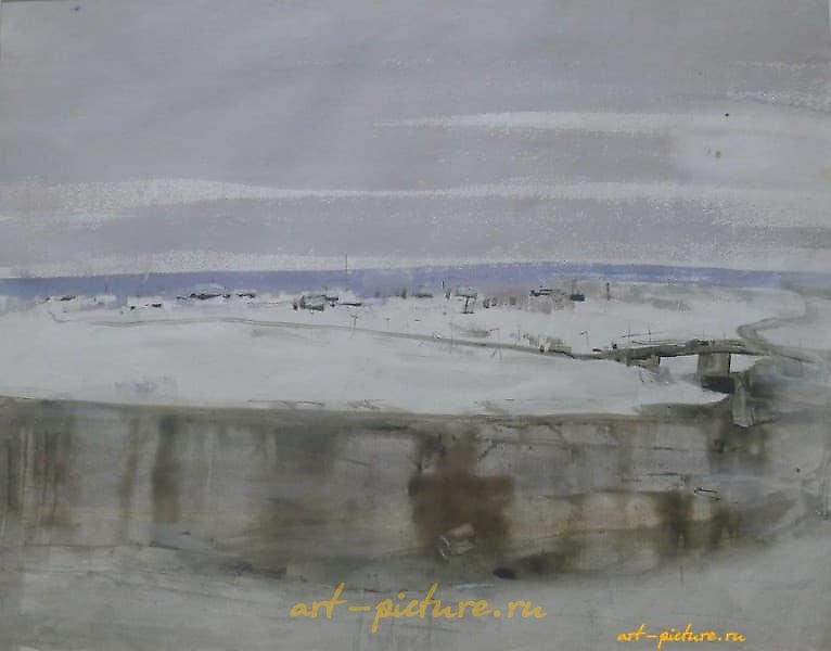 河边风景。水彩画。58 x 74 厘米。