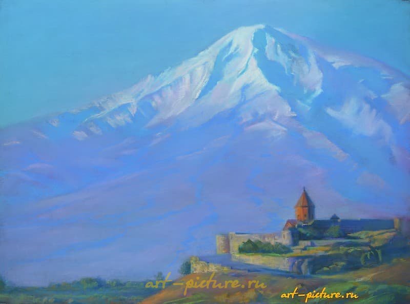 "The Khor Virap Monastery with a view of Ararat" Pastel, paper.
