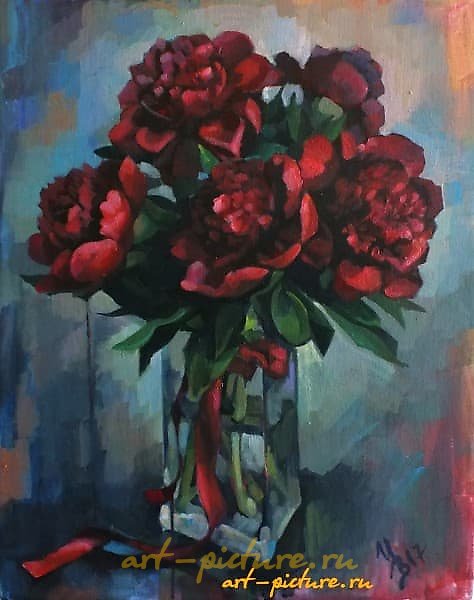 "Velvet Peonies canvas, acrylic, temperature"