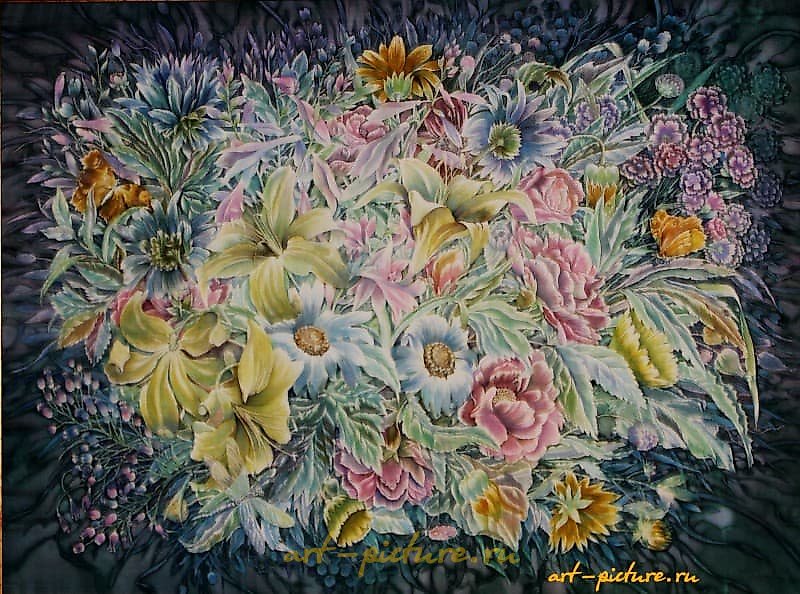 "Summer bouquet Silk-cold batik"