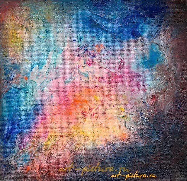 The translation of the text "Столкновение Акрил,медиумы,холст" into English is "Collision Acrylic, mediums, canvas."