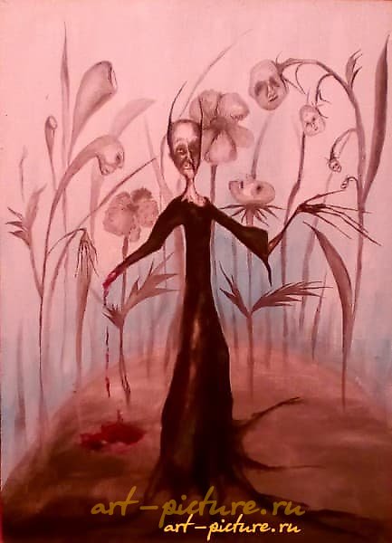 "Flowers and the Armless Devil, MDF, acrylic paints."
