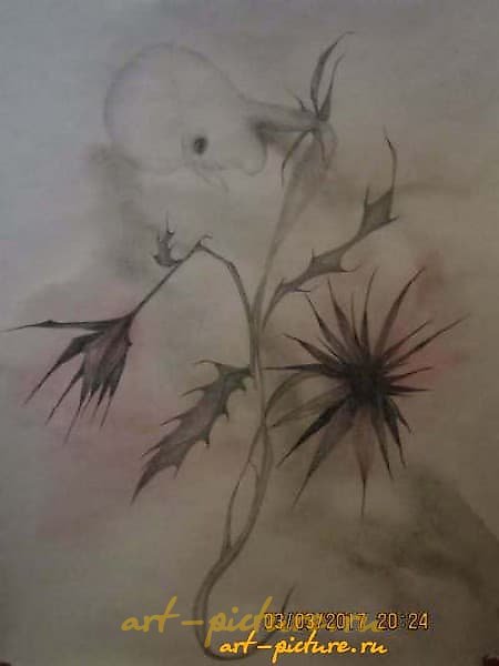 The translation of the text is: "Flowers watercolor, pencil, watercolor paper."