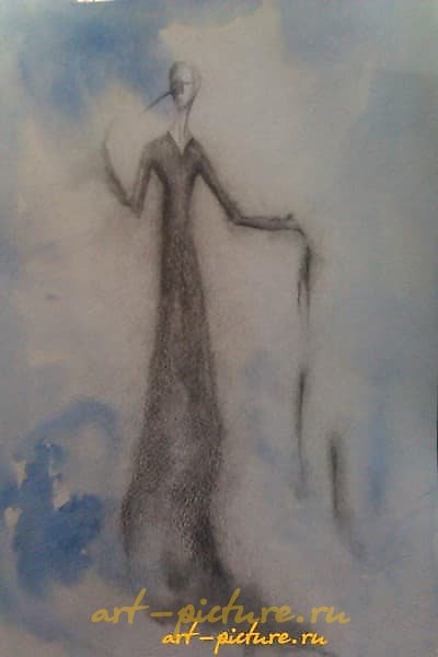 The translation of the text is: "Mud watercolor, pencil, watercolor paper."