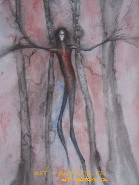 The text translates to "Fall watercolor, pencil, watercolor paper" in English.