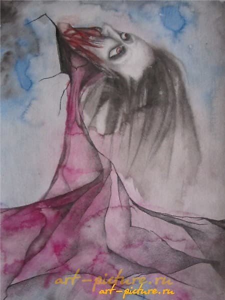 The translation of the text is: "Pain watercolor, pencil, watercolor paper."