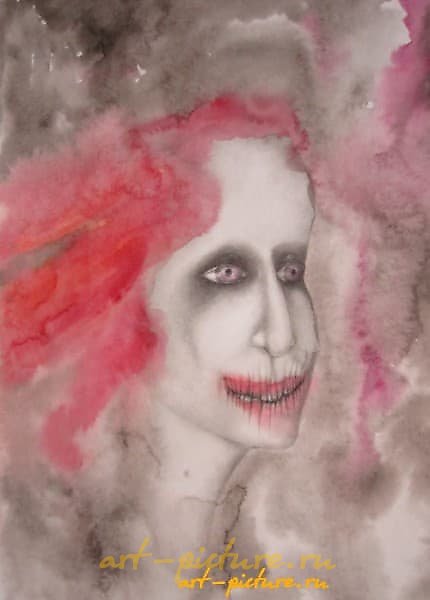 "Red smile watercolor, pencil, watercolor paper."