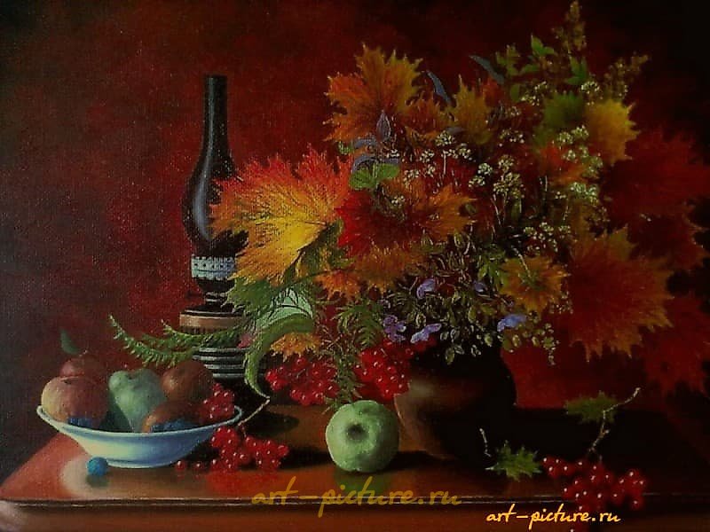 "Still life with a lamp, canvas, oil"
