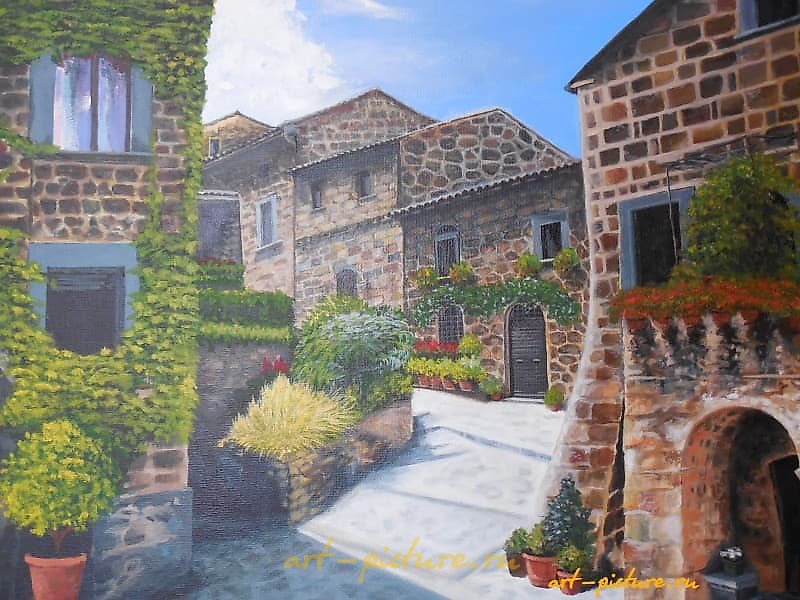 "Street in Italy, acrylic, canvas on cardboard"