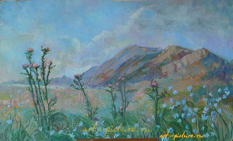 山与蓟，卡通，油画