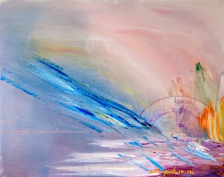 The translation of "В предвкущении масло, холст" into English is "In anticipation, oil, canvas."