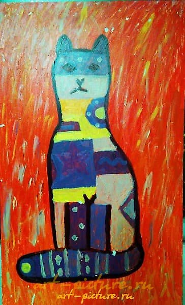 "Colorful cat; -acrylic on fiberboard-"