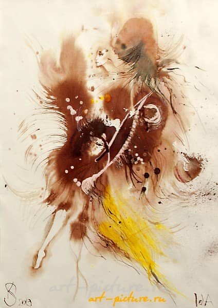 Ольга (Olga) 纸, 墨水, 丙烯画颜料