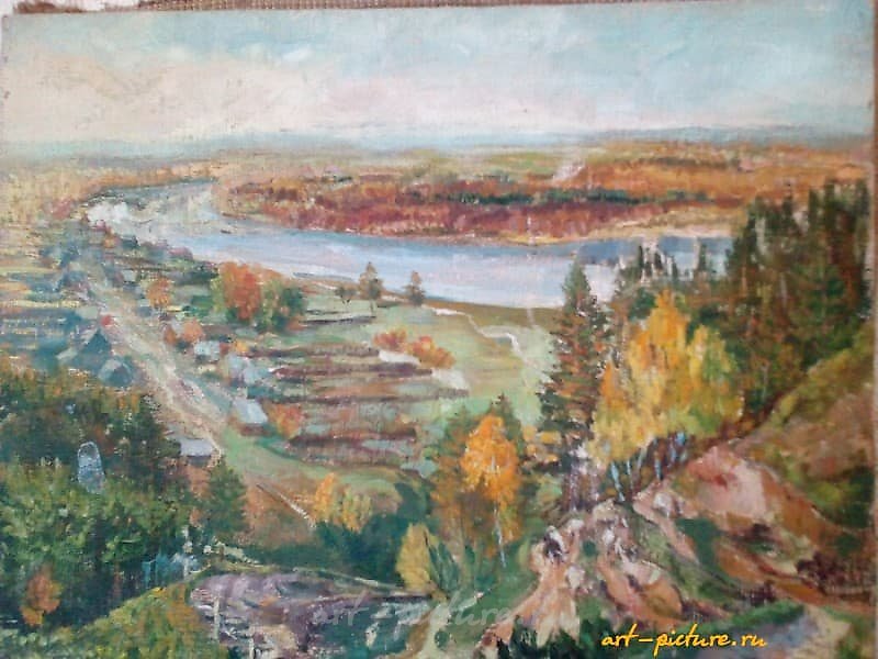 Siberian landscape. View from the "Spoloshinskaya" mountain onto the Biryusa River. Canvas, oil.