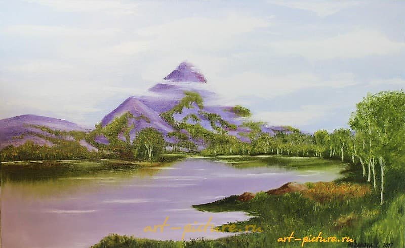 雾中的山 画布，油画