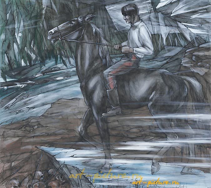 "年轻的哥萨克"  （出自《哥萨克荣耀》系列） 水彩，墨水，白色颜料，染色纸