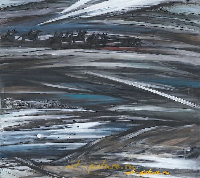 "Return Home" from the series "Cossack Glory" watercolor, ink, white paint, toned paper