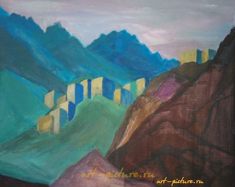 "In the Mountains, oil, acrylic"