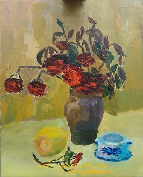 Still Life with Rowan Berries Canvas, acrylic