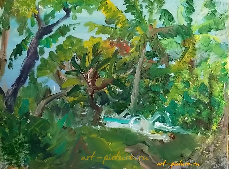 "Green shore oil, canvas"
