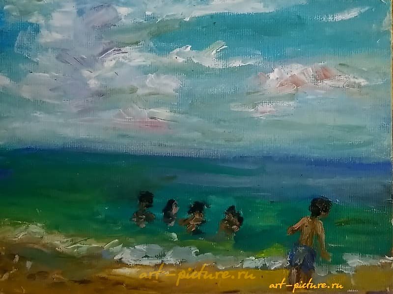 "Bathing children. Bali oil, canvas."