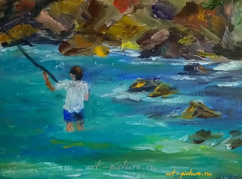 "Fishing. Bali oil, canvas"