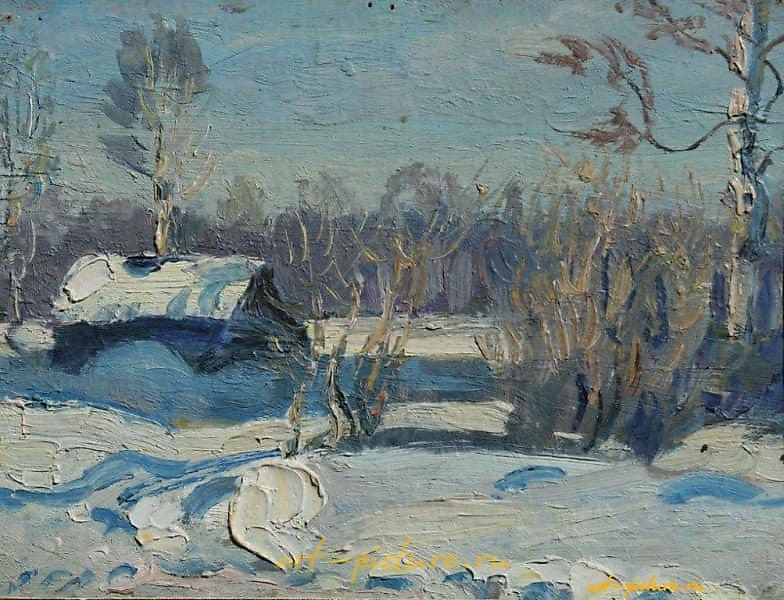 "Frost and Sun. Cardboard, oil. 28 x 21 cm."