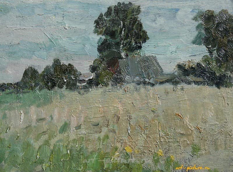 Village landscape. Cardboard, oil. 28 x 21 cm.