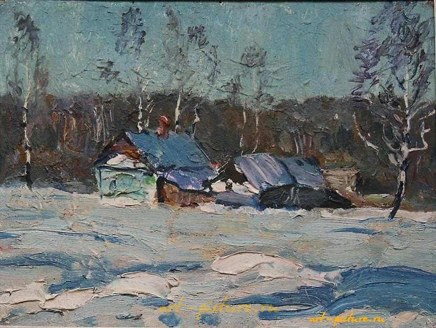 霞光。纸板，油画。19 x 25 厘米