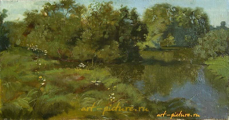 The text translates to "River Tyazhinka. oil on canvas."