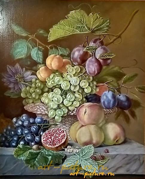 "Fruit still life, canvas, oil"