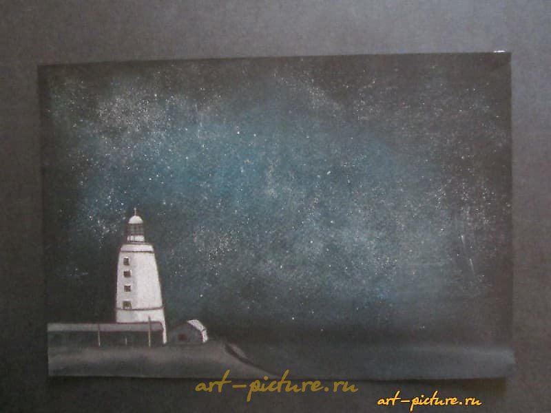The translation of "Ночной маяк сухая пастель, бумага" into English is "Night lighthouse dry pastel, paper."