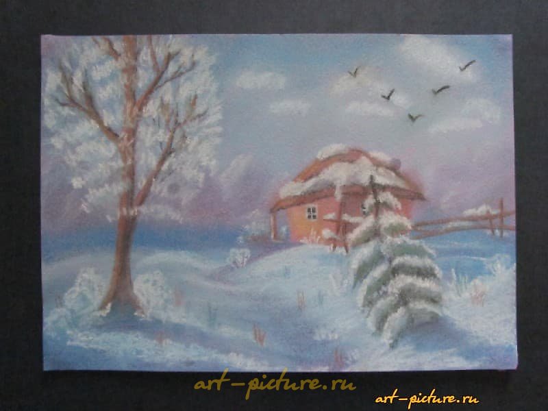 "Country landscape, dry pastel, paper"