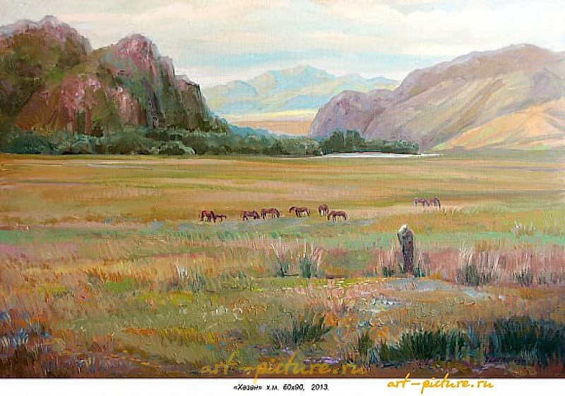 The translation of "Хазан холст, масло" into English is "Hazan canvas, oil."