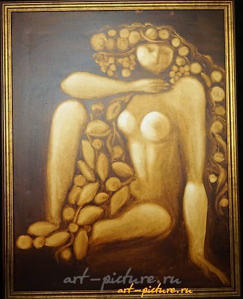 The translation of the text is "Goddess of Fertility oil on canvas."