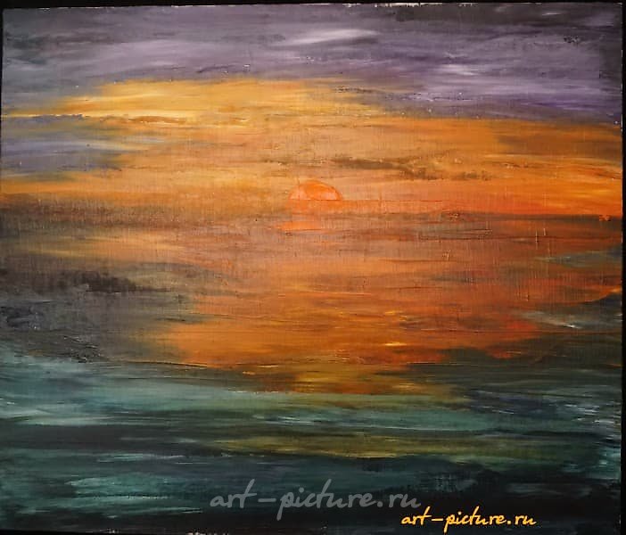 The translation of "Закат масло, холст" into English is "Sunset oil, canvas."