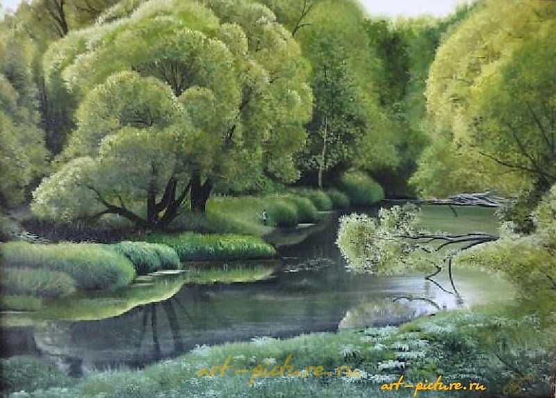 "Landscape with Fisherman Oil, canvas"