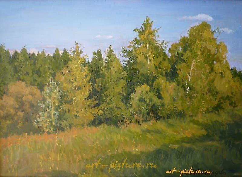 The translation of "Лето холст, масло" into English is "Summer canvas, oil."