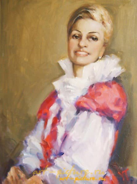 女人穿着红色连衣裙，油画，画布