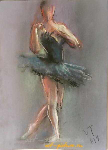 "Ballerina in a black tutu. Cardboard, pastel."