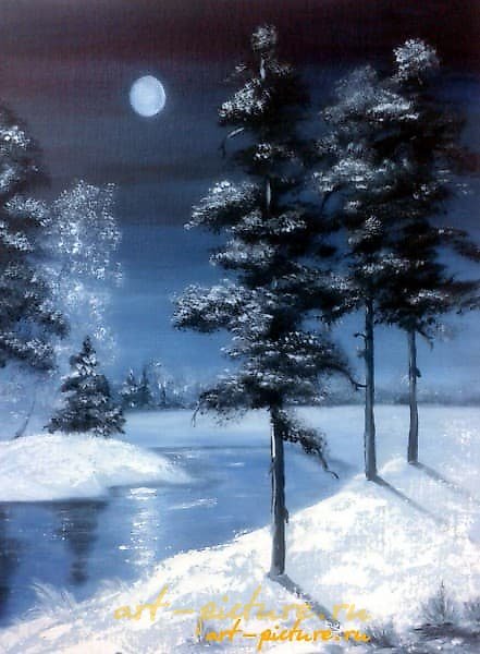 月夜油画，画布