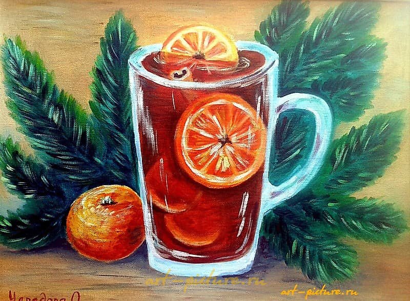 Warming mulled wine oil, canvas