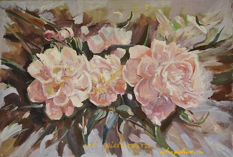 Peonies, oil on canvas on a stretcher.