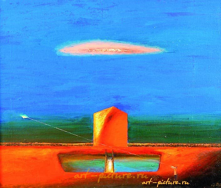 The translation of the text "Цепляясь за небо Холст .масло" into English is "Grasping for the sky Canvas. Oil."