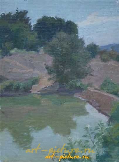 The translation of the text is: "Little Lake. Canvas, oil. 30 x 23 cm."