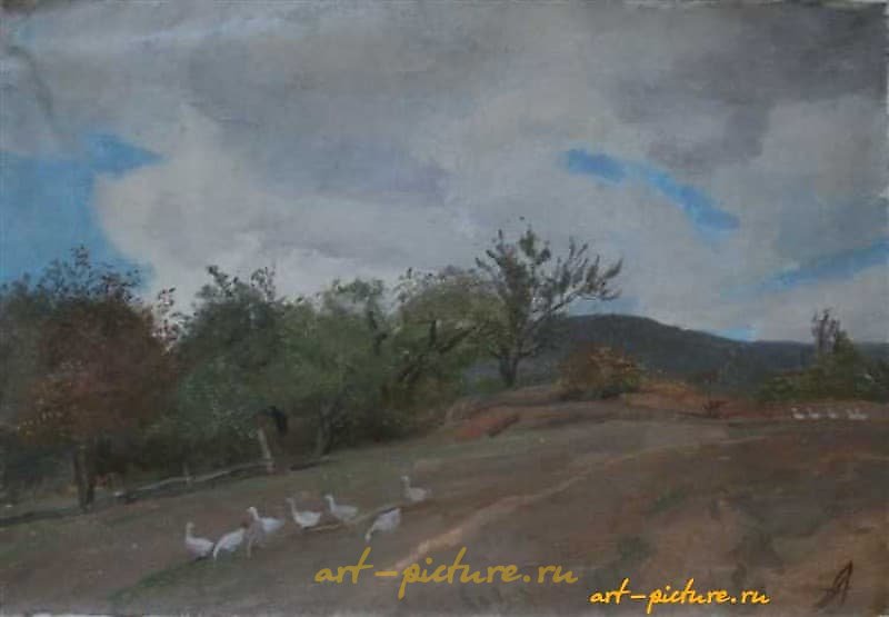 "Goose Hill. Canvas, oil. 43 x 62 cm"