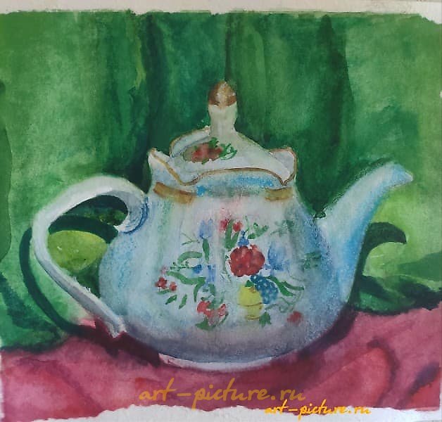 The translation of "Чайник Акварель" into English is "Watercolor Teapot."